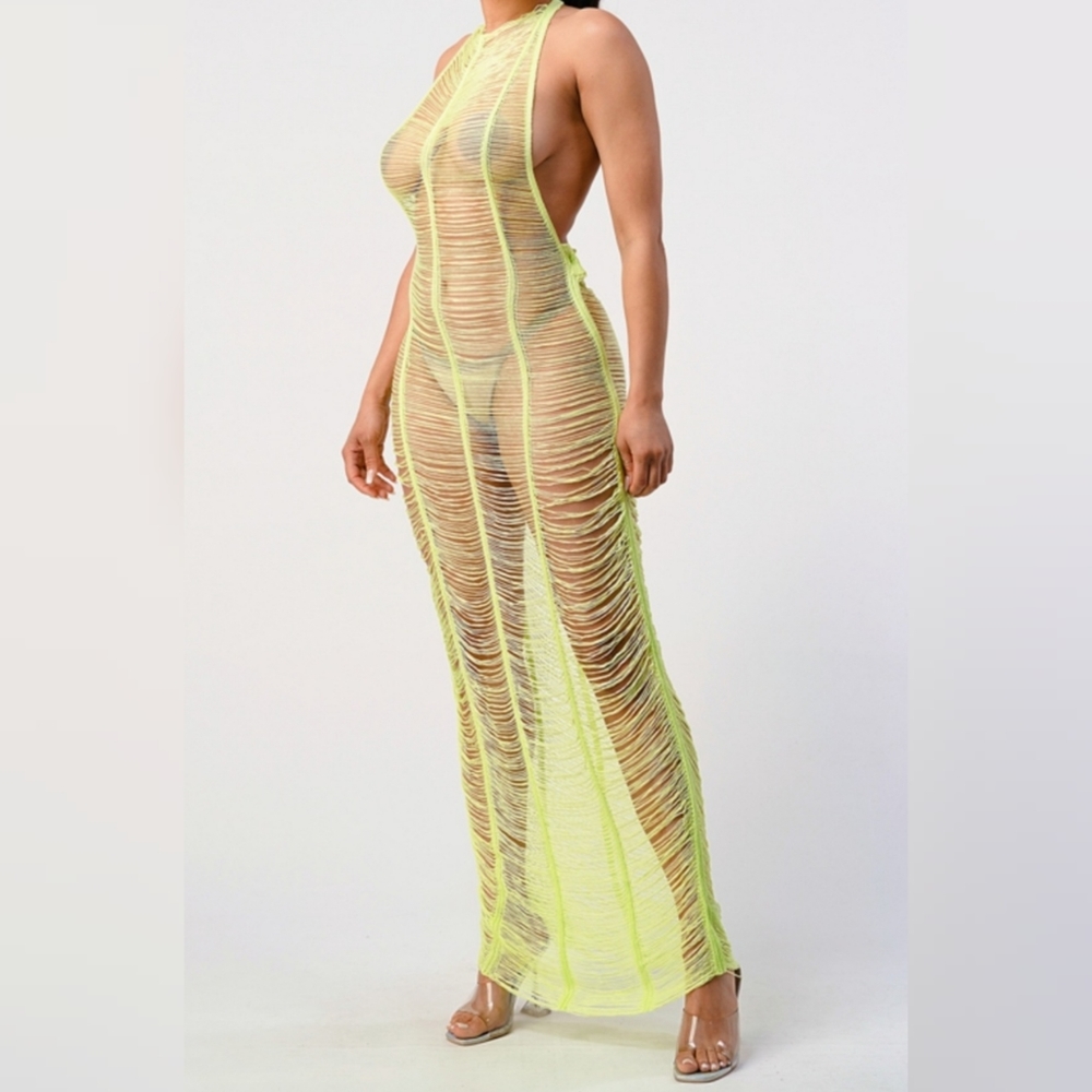 Neon Green Crochet Swim Cover Up